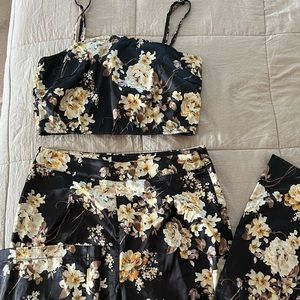 Floral Satin Pant set Size Medium